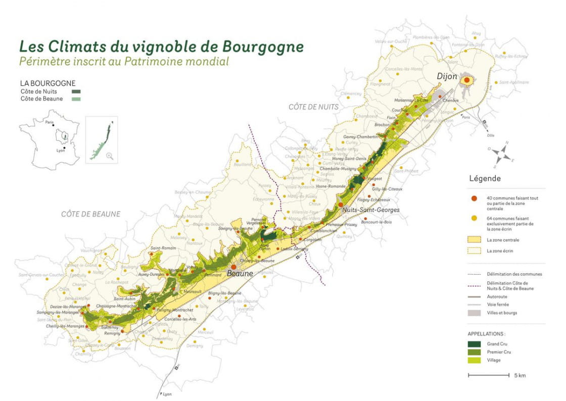 Carte des Climats du vignoble de Bourgogne